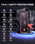 Jump Starter, Battery Jumper Starter Portable, Car Battery Jump Starter with 3 Modes Flashlight, Compass, Power Bank and