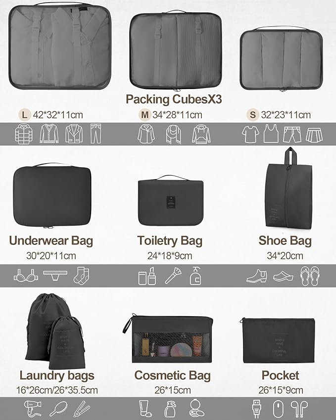 Packing Cubes 10 PCS, Mesh Breathable Luggage Organizers Bags, Packing Organizers, Durable Travel Essentials Bags Set, Travel