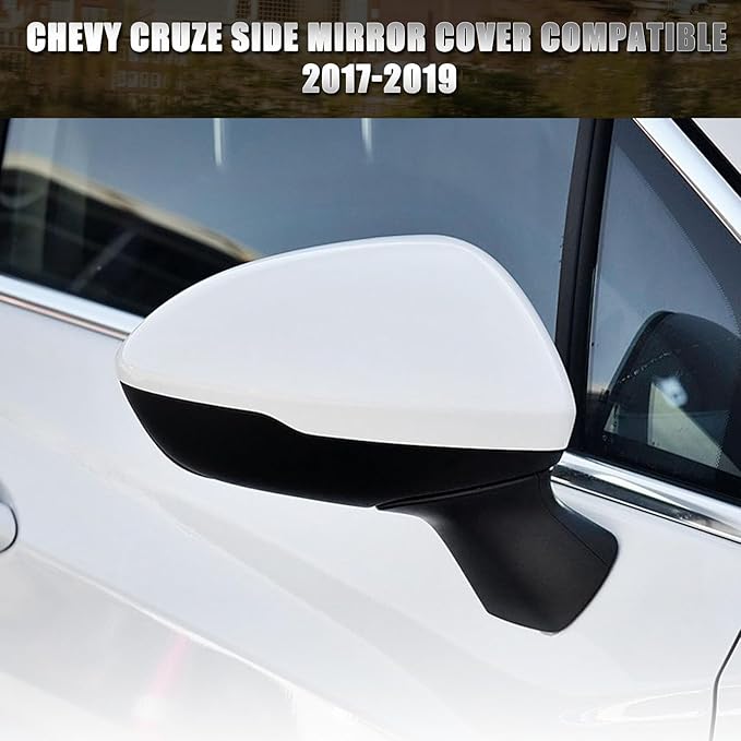 Right Passenger Side Mirror Cover Caps Compatible with Chevrolet Chevy Cruze 2017 2018 2019 Replacement Rear view Mirrors Trim (White)