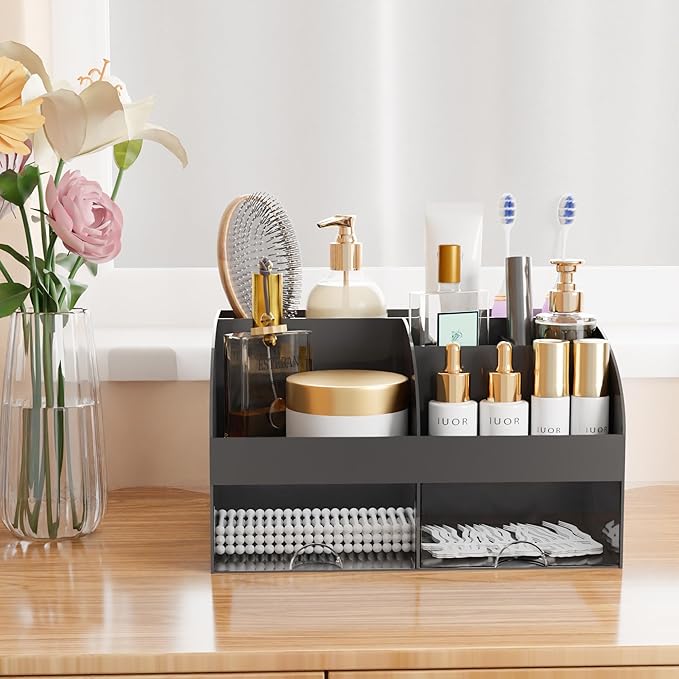Makeup Organizer with Drawers, Cosmetic Storage for Dresser Vanity and Bathroom Countertop, Beauty Holder for Lipstick Brush,