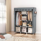 VTRIN Portable Closet Wardrobe for Hanging Clothes with 2 Hanging Rods and 8 Storage Organizer Shelves,Sturdy Large Wardrobe 