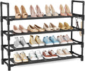 4 Tier Shoe Rack, Shoe Organizer Storage for 16-20 Pair Boot and Sneaker, Stackable Free Standing Shoe Shelf with Hooks and S