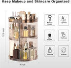 360 Rotating Makeup Organizer with Lipstick Slots, DIY 8 Adjustable Height Spinning Skincare Organizers, Brush and Perfume St