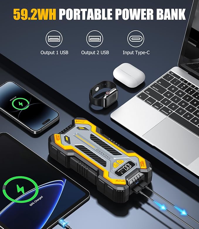 Car Jump Starter, VACASSO 5000A Car Battery Jump Starter for Up to 10L Gas and 8L Diesel Engines, 12V Portable Jumper