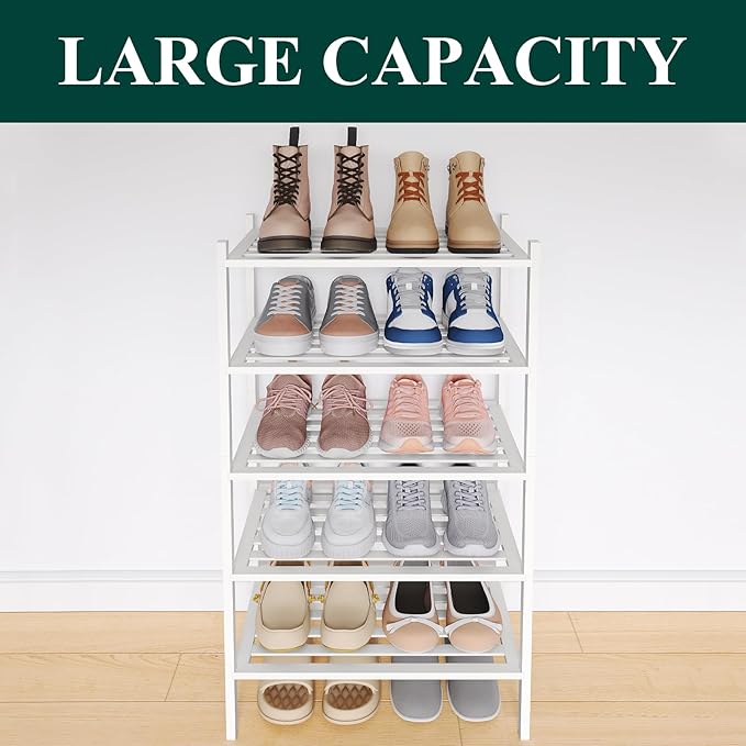 Smiry Small Bamboo Shoe Rack 5-Tier, Stackable Wooden Shoe Organizer for Entryway & Closet, Free Standing Wood Shoe Storage S