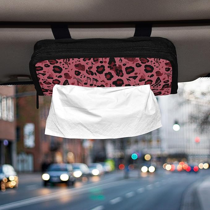 Car Tissue Holder Car Visor Organizer Tissue Box Holder for Car Sun Visor Organizer with Car Vehicle Accessories Essentials Interior for Women Men Leopard Print Notes Red