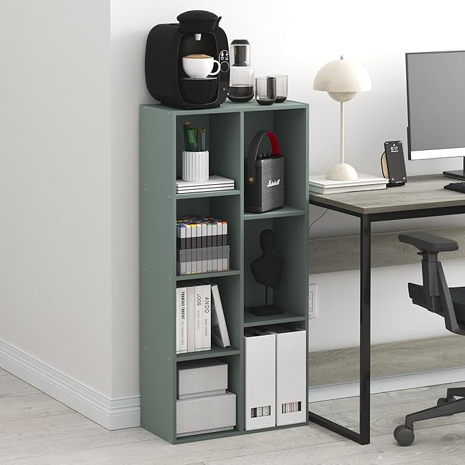 Furinno LUDER Book Shelf, 7-Cube Bookshelf, Bookcase with Open Shelves, 9.4 x 19.5 x 41.7, Easy Assembly, for Living Room, Be