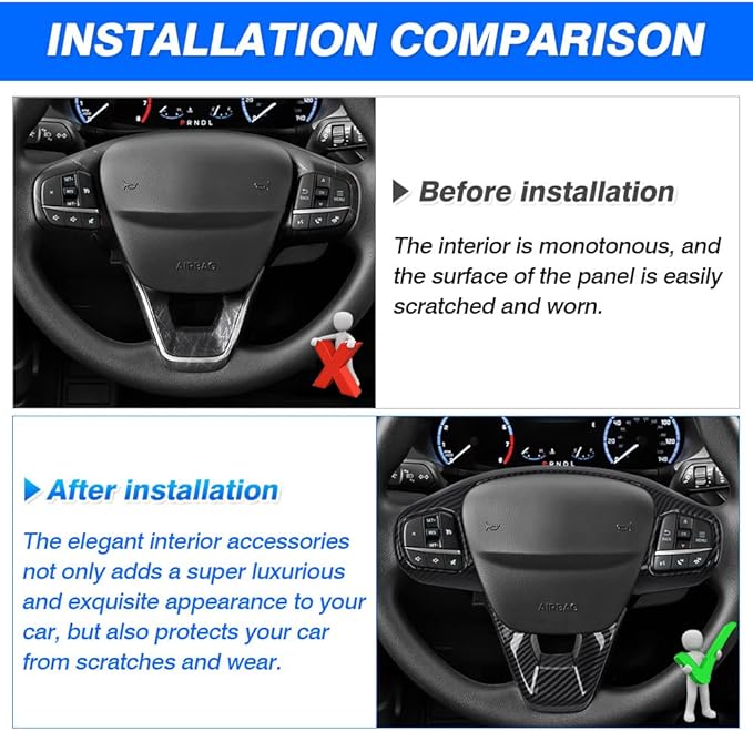 Autorder Custom Fit for Accessories Ford Bronco Sport (CX430) 2021 2022 2023 2024 2025 Carbon Fiber Steering Wheel Panel Trim Cover Automotive Interior Accessories Decoration