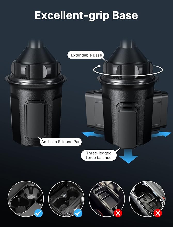 JSAUX Car Cup Holder Cellphone Mount, Metal Long-Arm Ultra Stable Phone Holder for Car Cupholders - Adjustable for iPhone 16 