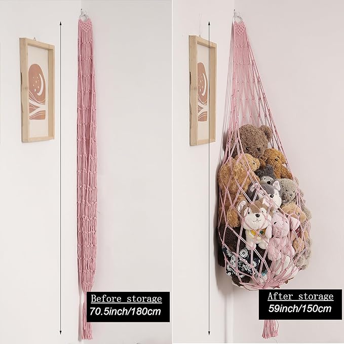 Amdermi Stuffed Animal Hammock Corner Hanging Net for Stuff Animal Storage Macrame Plush Toy Holder-Perfect for Tiny Space Wa