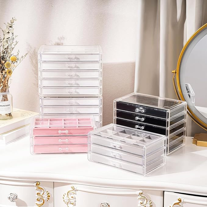 ProCase Earring Holder Organizer Jewelry Box with 5 Drawers, Acrylic Clear Earring Case with Adjustable Velvet Trays for Wome
