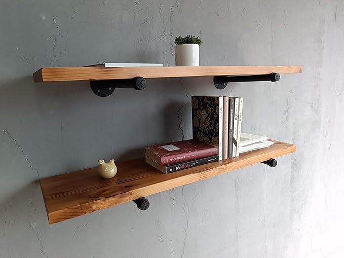 Industrial Pipe Wall Wood Shelves,Real Wooden Shelves 36" in Special Brown Color with 1.2" Extra Thickness, Modern Floating S