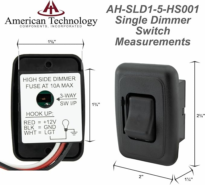 12 Volt DC Dimmer Switch for LED, Halogen, Incandescent - RV, Auto, Truck, Marine, and Strip Lighting (Slider, Black)