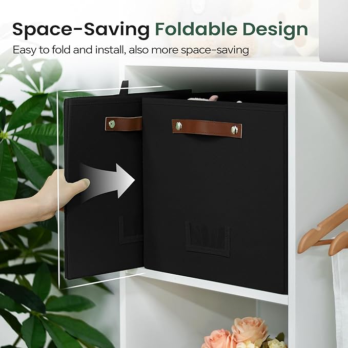 FinishingBo 6-Pack Storage Cubes with Handles & Label Holders Basket, Closet Cube Home Organizer Bins(Black, 13 x 13 x 13 inc
