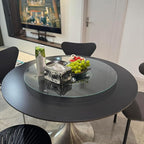 27" Large Glass Lazy Susan for Dining Table Kitchen Round Clear Turntable Serving Tray with 6 Rotating Wheels, Spin Table Cen