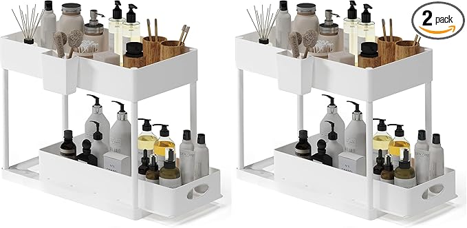 Under Sink Organizers and Storage, Bathroom Cabinet Organizer, Sink Shelf with Utility Hooks and Side Caddy for Under Cabinet