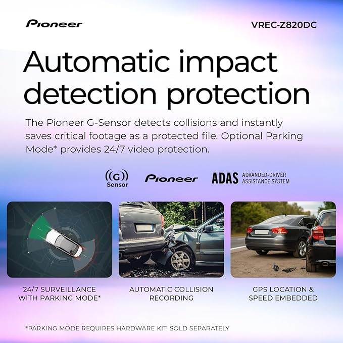 Pioneer VREC-Z820DC Dual Dash Cam Front and Rear Car Camera - Premium 4K Camera, AI-ISP Starvis Night Vision, 139 Degree Wide