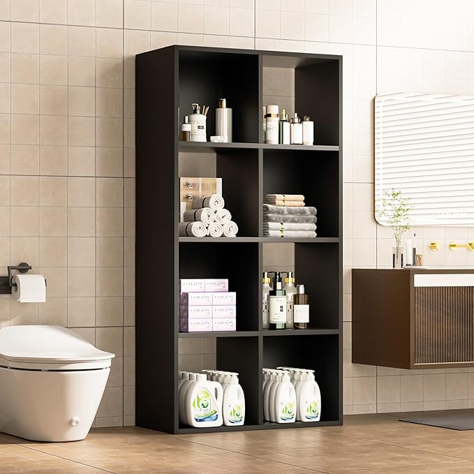 COMHOMA 8 Wood Cube Storage Organizer with Open Back and Removable Back Panels, 11In Black Cube Storage Bookshelf, Cubicle Sh