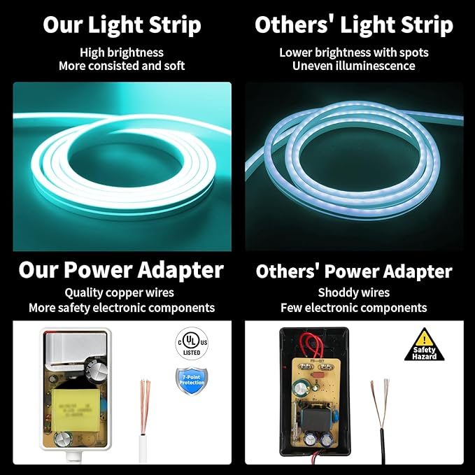 iNextStation 12V Ice Blue LED Strip Lights 16.4FT, Flexible Silicone Neon Rope Light with Power Adapter, Waterproof, Cuttable, Dimmable & Linkable, LED Lights Strip for Bedroom, Kitchen(with Plug)