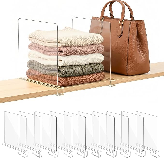 SortNStore Shelf Dividers Purse Organizer for Closet: 11-inch Tall(Extra Tall) Acrylic Sweater Organizer - Upgraded Extra Hei