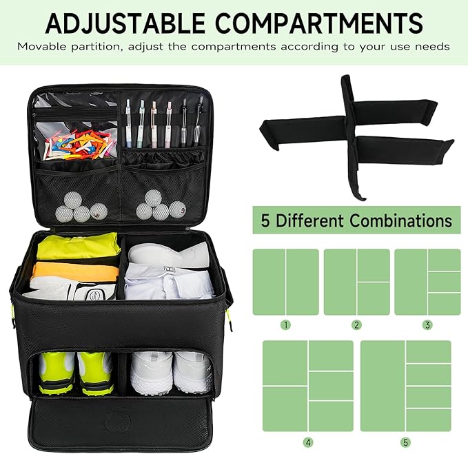 Golf Trunk Organizer, 2 Layers Golf Accessories Bag for Men, Waterproof Car Golf Storage Organizer with Compartment for 2