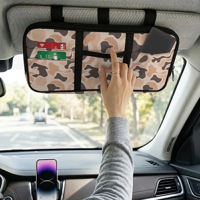 Camouflage Hunting Car Sun Visor Organizer Personalized Car Sun Visor Storage Bag Easy to Store and Install Universal Size Fit for Most Cars SUV