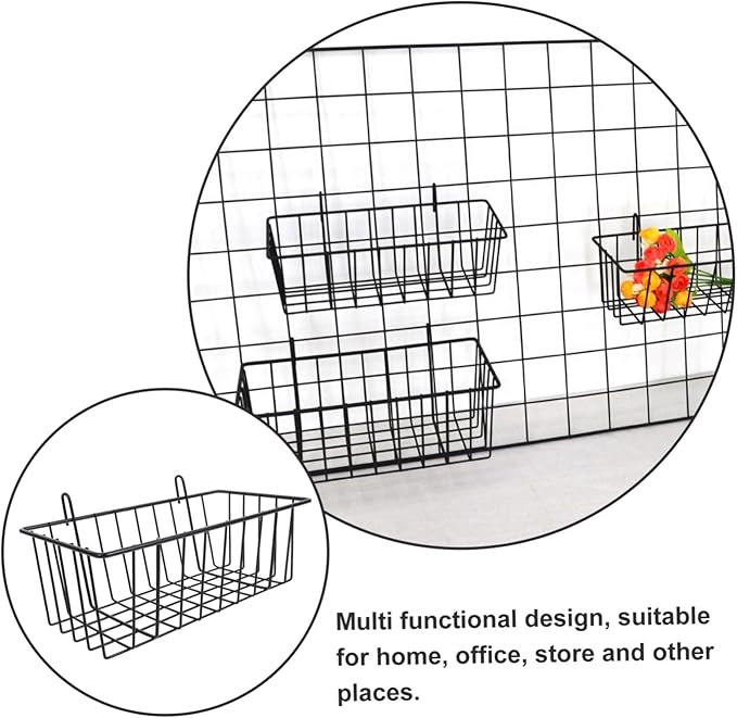 Ciieeo 2pcs Metal Hanging Baskets Wire Wall Baskets Grid Wall Accessory Rv Shelf Organizer Door