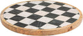 Creative Co-Op Checkered Lazy Susan in Mango Wood and Marble, White, Black and Natural
