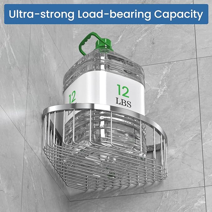 Shower Basket Brushed Stainless Shower Corner Shelf, 304 Caddy Stainless Steel Rustproof, Organizer Wall Mounted Basket(Inclu