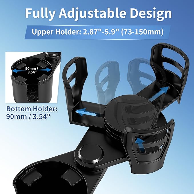 2 in 1 Car Cup Holder Expander, Adjustable Base (2.6-3.9") Dual Cup Holder Extender for Car, Universal Large Drink Holder Ada