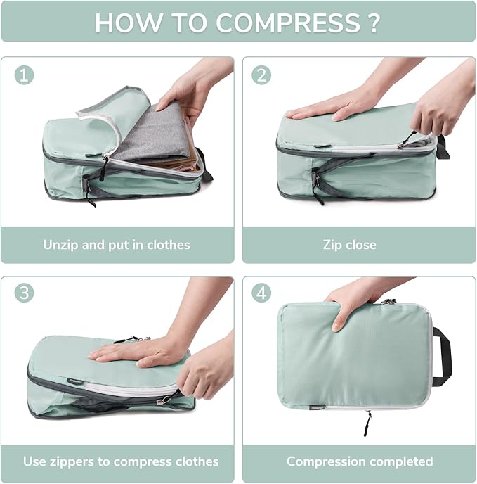 CherryNow Compression Packing Cubes, 7 Set Packing Cubes for Travel, Travel Essentials for Suitcase, Luggage Organizer Bags f