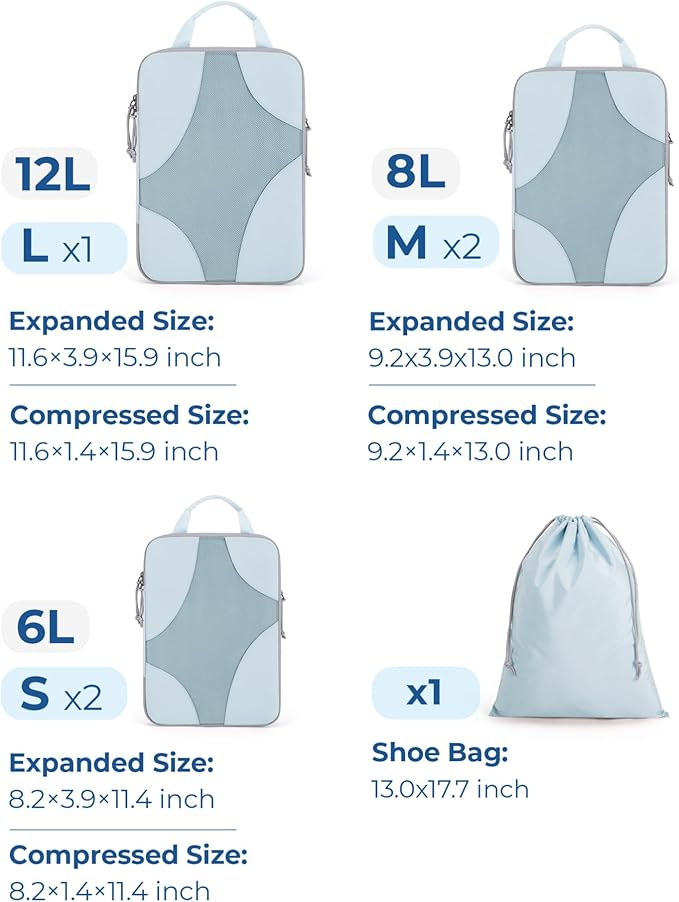 BAGSMART Compression Packing Cubes for Travel, Compressible Luggage Organizer for Cruise Ship, Lightweight Travel Essentials 