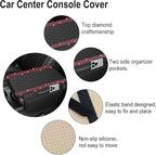 NBTEPEM Bling Car Center Console Cover, Leather Car Arm Rest Cover Cushion with 2 Storage Bags, Universal Automotive Armrest Protector Storage Box, Bling Accessories Interior for Most Vehicles (Red)