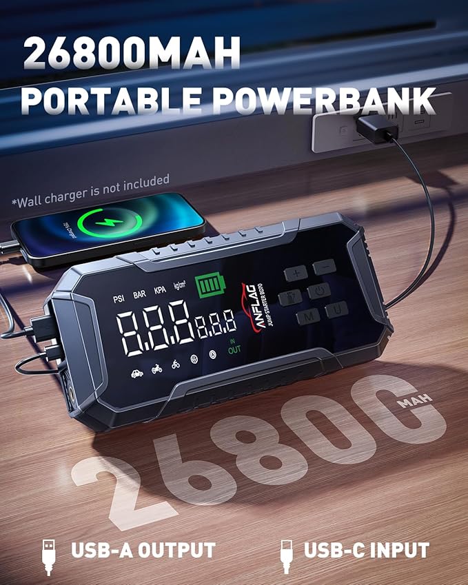 Car Jump Starter with Air Compressor 160PSI, 7000A Car Battery Jumper Starter Portable 12V Jump Box(All Gas/12L Diesel),