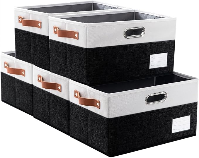 PRANDOM Larger Foldable Storage Bins with Handles [5-Pack] Fabric Collapsible Storage Boxes Baskets Cubes Containers with Han