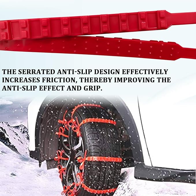10PCS Tire Zip Ties for Snow Anti Skid Reusable Grip Zip Tie Snow Chains for Car Tires Trucks with Serrated Non-Slip Adjustab