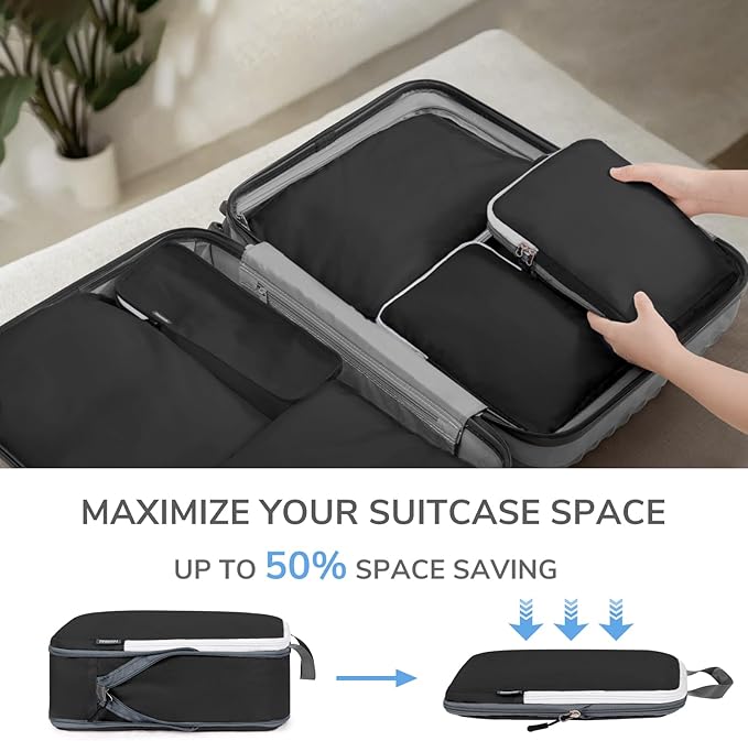 CherryNow Compression Packing Cubes, 7 Set Packing Cubes for Travel, Suitcase Organizers, Luggage Essentials, Travel Bags for