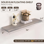 Live Edge Floating Shelves Set of 2, 36 Inch Solid Elm Wood Wall Shelves - Invisible Bracket Mount for Living Room, Bedroom, 