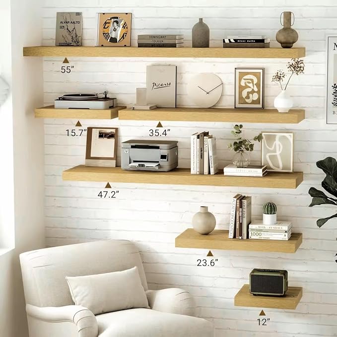 Vivelove 12 Inch Deep Floating Shelves 55 inch Long, Thick Wall Shelves with Invisible Brackets, Shelf for Bedroom Bathroom L