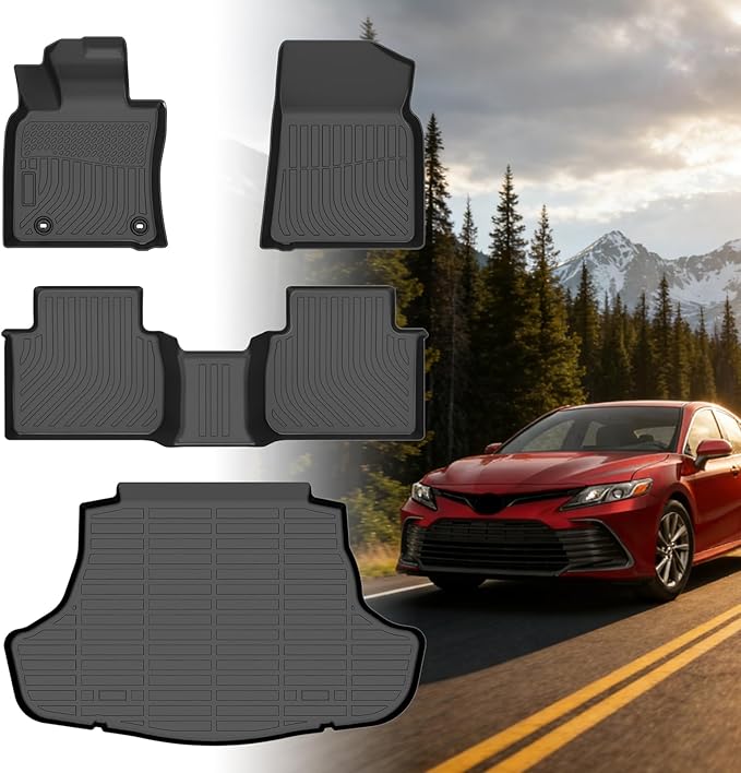 Floor Mats for Toyota Camry 2018 2019 2020 2021 2022 2023 2024(FWD ONLY), (Non Hybrid & AWD) 2022 Camry Floor Mats, 1st & 2nd Row & Cargo Liner, TPE Anti-Slip Waterproof Car Accessories