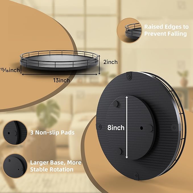 13" Lazy Susan Turntable Organizer for Table Top, Round Wooden Lazy Susan for Cabinet Kitchen Decor Centerpieces Coffee Table