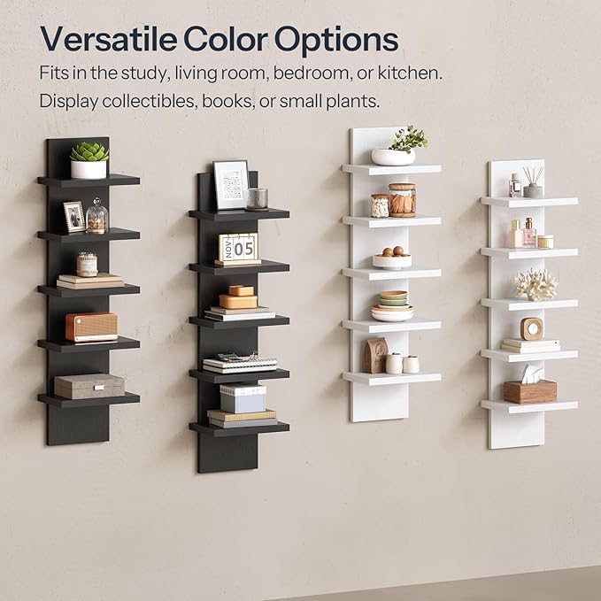HOOBRO 5 Tier Wall Shelf Unit, 2 Pack Floating Shelves Wall Mounted, Wall Mount Vertical Shelving, Floating Storage Rack, Org