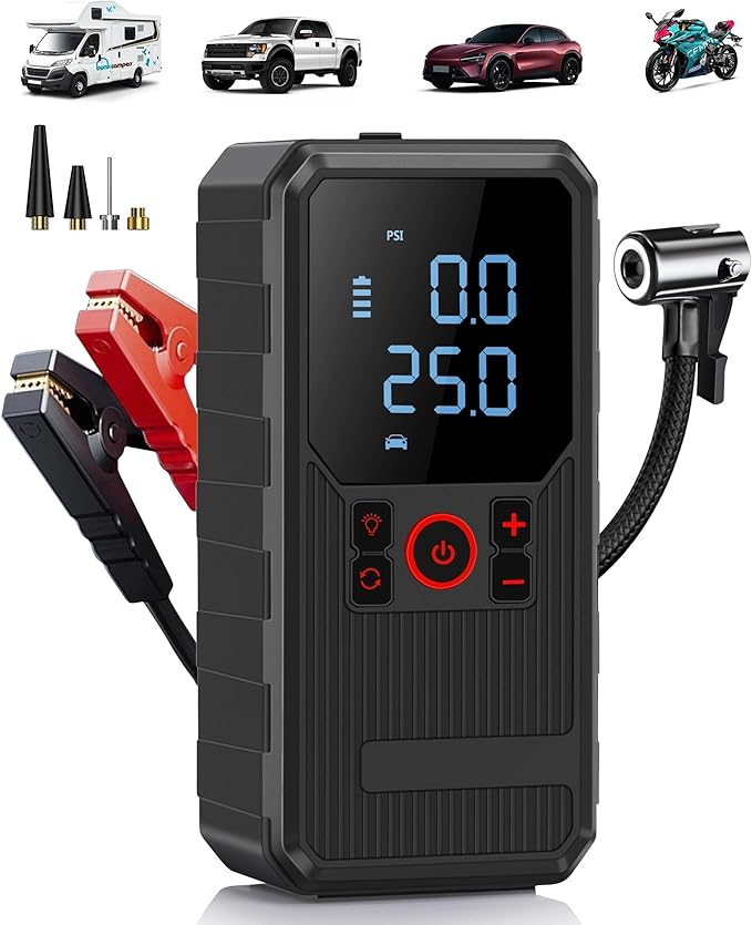 Car Jump Starter with Air Compressor, 4000A Portable Jump Starter for Dead Battery, 150 PSI Tire Inflator with Auto