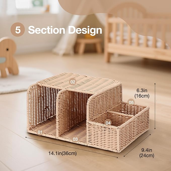 Diaper Caddy Organizer, Hand Rattan Nursery Storage Basket for Baby Essentials, Baby Changing Table Organizer Perfect Nursery