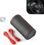 WZP Genuine Leather Steering Wheel Cover, Custom Stitch On Steering Wheel Wrap, Breathable Non-Slip Steering Wheel Protector 