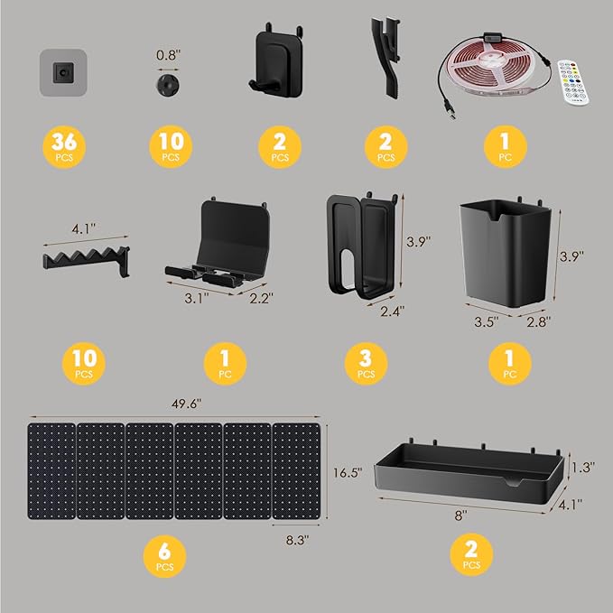 Pegboard Combination Kit - Pegboards and Accessories Modular Hanging for Gaming Wall Organizer, Crafts Organization, Ornament