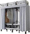 Portable Foldable Wardrobe Closet, Grey Heavy Duty Garment Rack with Fabric Cover and 2 Hanging Rods, 50cm Large Capacity Ext