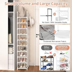 LANTEFUL Tall Narrow Shoe Rack 10-Tier Skinny Shoe Shelf Storage for 10-15 Pairs Shoes and Boots, Space Saving Corner Shoe Ra