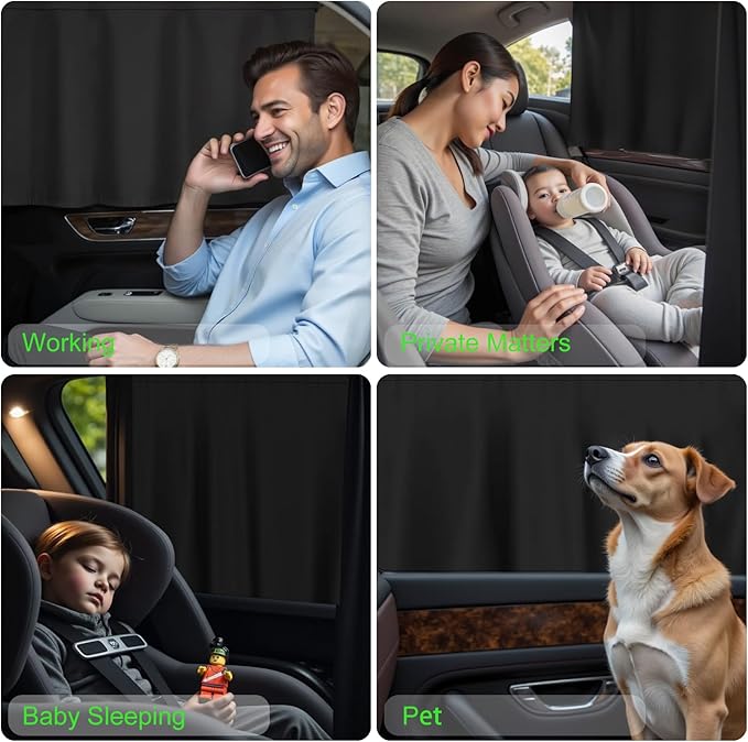 5Pcs Car Window Shades, 4 Pcs Car Side Window Sun Shades & 1 Rear Seat Divider Curtain with Storage Bag, UV Protection Baby Window Covers, Privacy Protection Window Screen Fit for Most of Cars