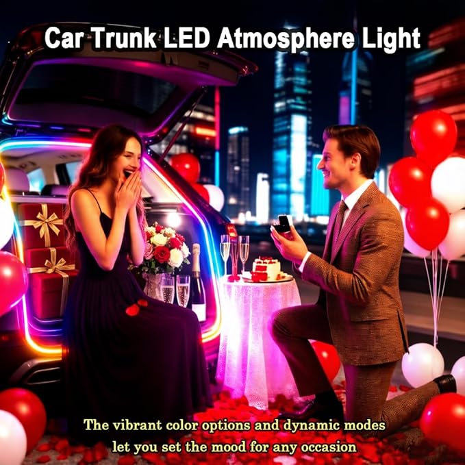 RGB LED Strip for Car Trunk Interior, Waterproof IP67 Multi-Color Car Trunk Lighting with Music Sync, Universal Car LED Strip Lights Decor